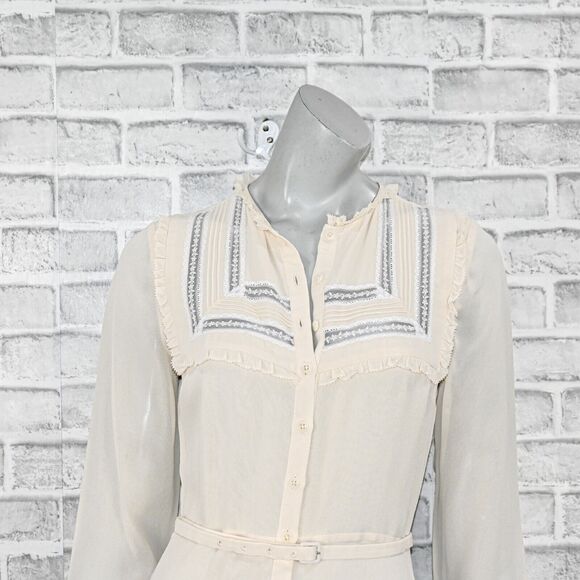 REFORMATION Women's Kristen Long Sleeve Midi Dress in Ivory Lace trim size 4 - Picture 8 of 10